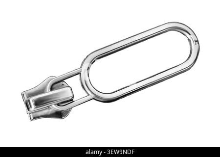 Metal zip slider isolated on white background closeup Stock Photo