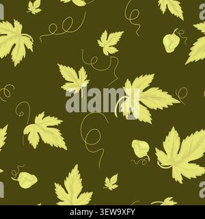 Leaves of grapes or hops. Vector illustration. Seamless spring pattern of green leaves and tendril curls highlighted on a white background. For printi Stock Vector