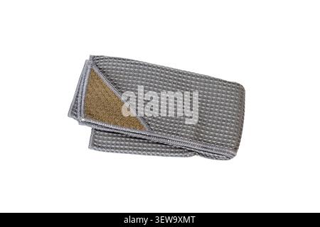 Gray Microfiber Cleaning Cloth Folded Isolated on White Background Stock Photo