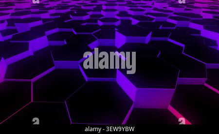 Generating a futuristic hexagonal grid background with glowing purple and magenta lines, creating a digital and tech-inspired surface Stock Photo