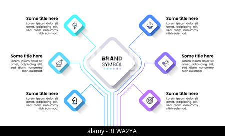 Infographic template with icons and 6 options or steps. Technology tree. Can be used for workflow layout, diagram, banner, webdesign. Vector illustrat Stock Vector