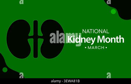 National Kidney month observed annually in March to raise awareness about kidney disease. Vector illustration. Stock Vector