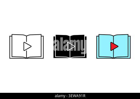 Book audiobook play button features linear vector element. Enhances digital education library and online learning process. eps 10 Stock Vector