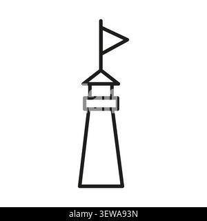 Lighthouse flag marine navigation features linear vector element. Visualizes sea ocean travel and coastal safety guidance. eps 10 Stock Vector