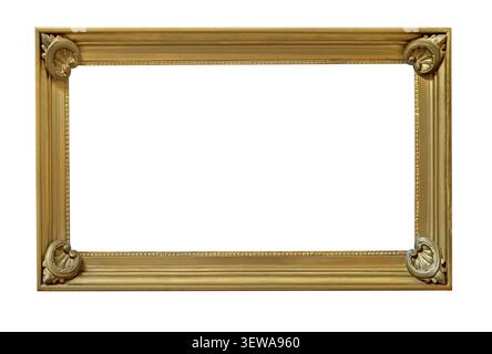 Golden ornate antique picture frame with decorative elements and a transparent background Stock Photo