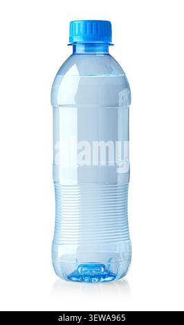 Clear plastic bottle containing refreshing mineral water with a blue screw cap Stock Photo