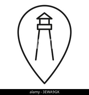 Lighthouse map pin marine navigation features linear vector element. Visualizes sea ocean travel and coastal safety guidance. eps 10 Stock Vector