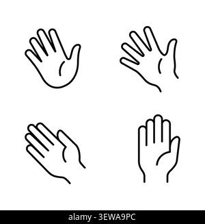 Hand outline icon set with open palm gesture and greeting symbols vector Stock Vector