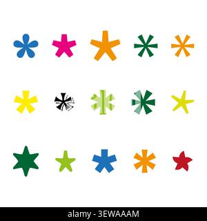 Abstract star shape feature colorful vector set. This simple geometric snowflake enhances modern winter backgrounds. eps 10 Stock Vector