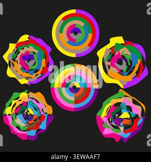 Distorted circle rock feature colorful vector collection. This abstract geometric polygon complements simple modern art layouts. eps 10 Stock Vector