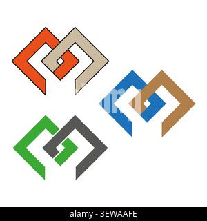 Interlocking square chain link feature colorful vector set. This abstract geometry visualizes modern business connections. eps 10 Stock Vector