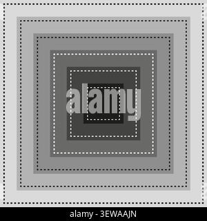 Concentric square tunnel illusion feature grey vector set. This geometric depth visualizes abstract modern backdrops. eps 10 Stock Vector