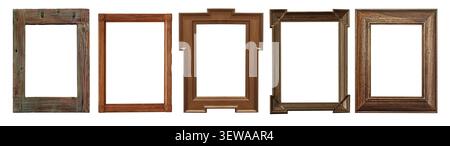Collection of vintage empty wood picture frames A4 providing customizable borders and design elements Stock Photo
