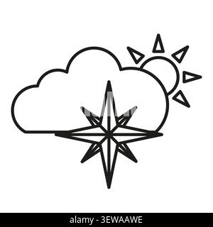 Compass cloud weather features outline vector element. Represents autumn travel climate and morning sky forecast. eps 10 Stock Vector