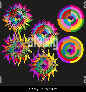 Jagged star burst feature colorful vector collection. This abstract geometric explosion highlights modern sharp danger signs. eps 10 Stock Vector