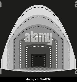 Arch portal tunnel perspective feature grey vector pattern. This geometric optical illusion highlights modern 3d depth covers. eps 10 Stock Vector