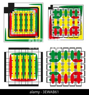Abstract grid square mosaic feature colorful vector set. This geometric mesh structure complements modern tech textures. eps 10 Stock Vector