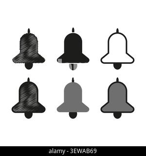 Notification bell alarm feature grey vector set. This simple sound alert represents modern smart phone interface. eps 10 Stock Vector