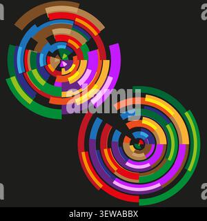 Concentric circle arch rainbow feature colorful vector set. This geometric rotation visualizes abstract modern backdrops. eps 10 Stock Vector