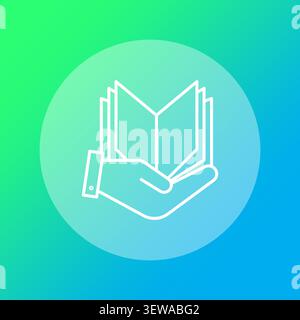 Hand holding book icon features colorful vector element. Enhances digital education library and online learning process. eps 10 Stock Vector