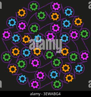 Spiral gear wheel feature colorful vector pattern. This geometric machine vortex visualizes modern mechanic tech backgrounds. eps 10 Stock Vector