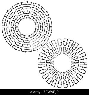 Circle arrow sync loop feature black vector collection. This geometric rotation radar highlights cycle flow decorations. eps 10 Stock Vector