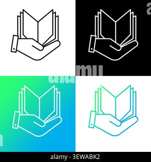 Hand holding book icon features colorful vector element. Enhances digital education library and online learning process. eps 10 Stock Vector