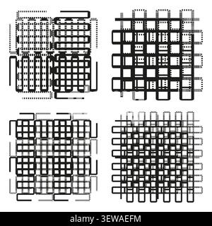 Dotted line grid feature black vector set. This abstract geometric mesh enhances simple modern tech backgrounds. Stock Vector