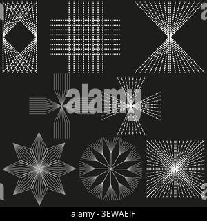 Geometric thin line feature white vector set. This abstract wireframe star enhances simple minimal tech backgrounds. Stock Vector