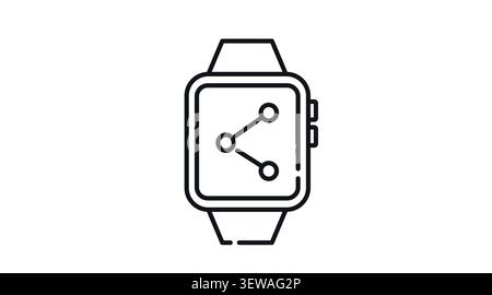 Smartwatch with share icon on screen: wearable smart watch representing digital sharing and mobile social connectivity, minimalist black line art vect Stock Vector