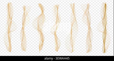 Vector music sound waves set. Audio digital equalizer technology, console panel, pulse musical. Thin line curve background. Outline gold lines. Stock Vector