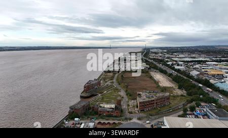 aerial view of derelict buildings on old St Andrews Dock, Hulls old Fish dock. a monument to Hull Fishing Heritage, Kingston upon Hull Stock Photo