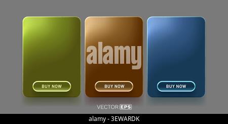 Stylish Buy Now buttons on vibrant cards for web design and e-commerce. Vector illustration. Stock Vector