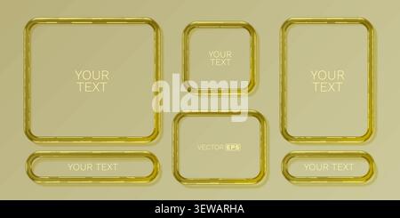 Elegant golden 3D frames with rounded corners for text or display. Versatile luxury design element. Vector illustration. Stock Vector