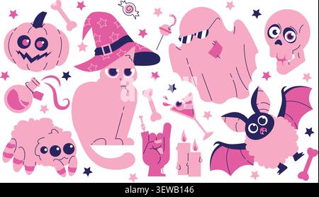 Pink Halloween vector set  Stock Vector