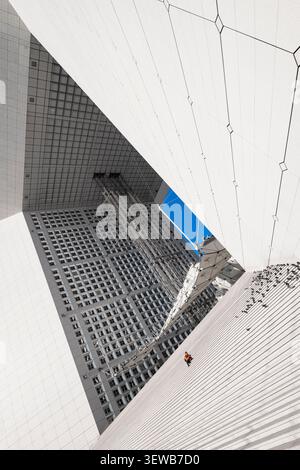 France, Ile de France, Paris, La Defense, Grande Arche de La Defense, a monumental structure located in the La Defense business district west of Paris, Its inauguration took place on July 14th 1989 at the time of the bicentenary of the French Revolution. Stock Photo