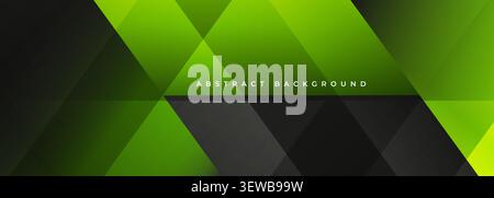 Abstract green geometric background with layered triangular shapes. Black and green modern abstract geometric background with bright translucent Stock Vector