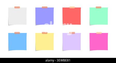 Colorful sticky note with duct tape, post it note paper, memo reminder, Blank Office Reminder. Sticky paper note with clipping path Stock Vector