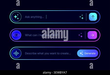 AI chat prompt input bar set with chatbot search and generate interface vector Stock Vector