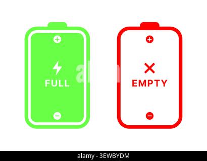 Battery status icon set with full and empty charge symbols vector Stock Vector