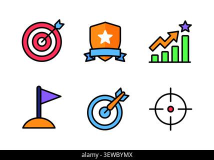 Business target icon set with goal, success, achievement and growth symbols vector Stock Vector