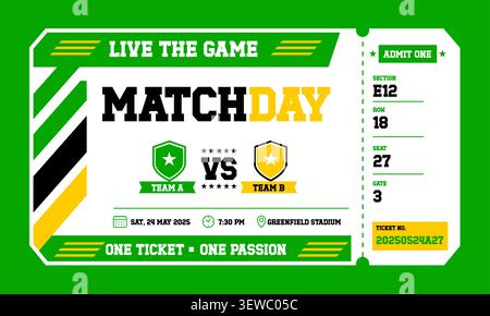 Football match ticket template with soccer event admission pass vector Stock Vector