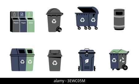 Recycling bin icon set with waste sorting and garbage container symbols vector Stock Vector
