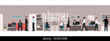 Business people working together in the corporate office, workplace interior Stock Vector