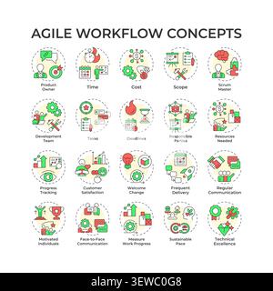 Agile workflow multi color concept icons Stock Vector