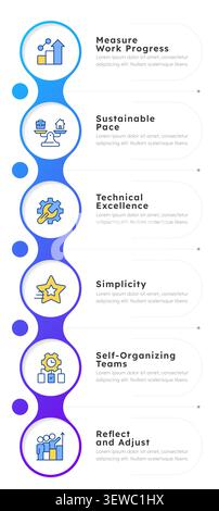 Core agile management principles infographic 6 steps Stock Vector