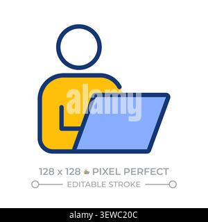 Remote worker pixel perfect line color icon Stock Vector
