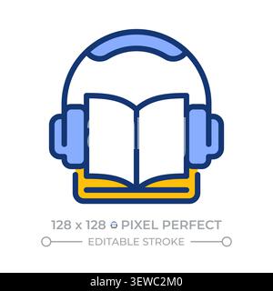 Audio lesson pixel perfect line color icon Stock Vector