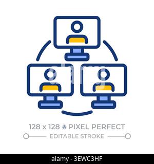 Online collaboration pixel perfect line color icon Stock Vector