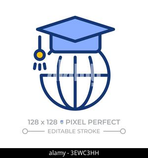 Global education pixel perfect line color icon Stock Vector
